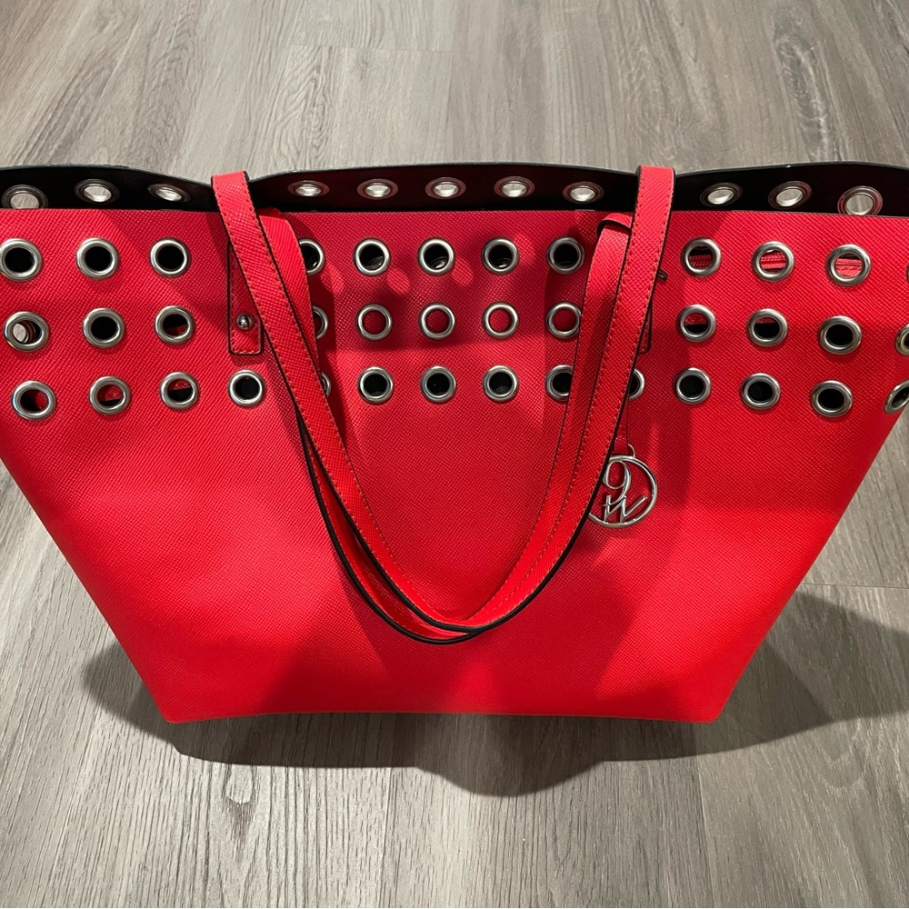 New w/o tags Nine West Red Tote Shoulder Bag with Eyelet Accents